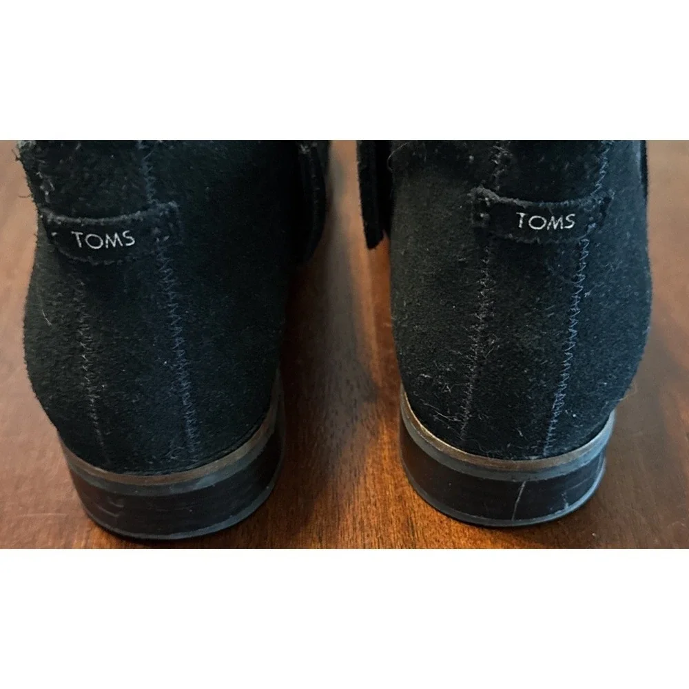 TOMS Womens 9.5 Black Suede Chelsea Ankle Boots Side Zip Low Heel Booties